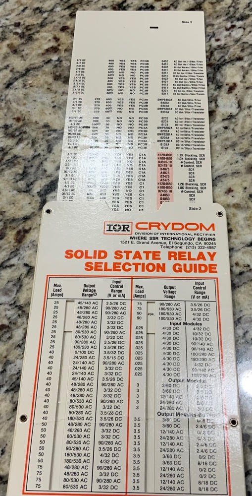 1985 Crydom Solid State Relay Selection Guide AC/DC Rectifier Vintage Slide Rule