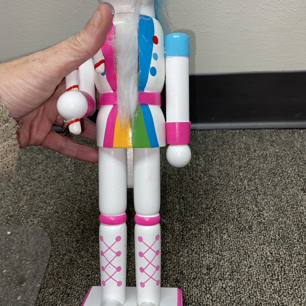 UNICORN Nutcracker Candy Cane PINK 13” Tall