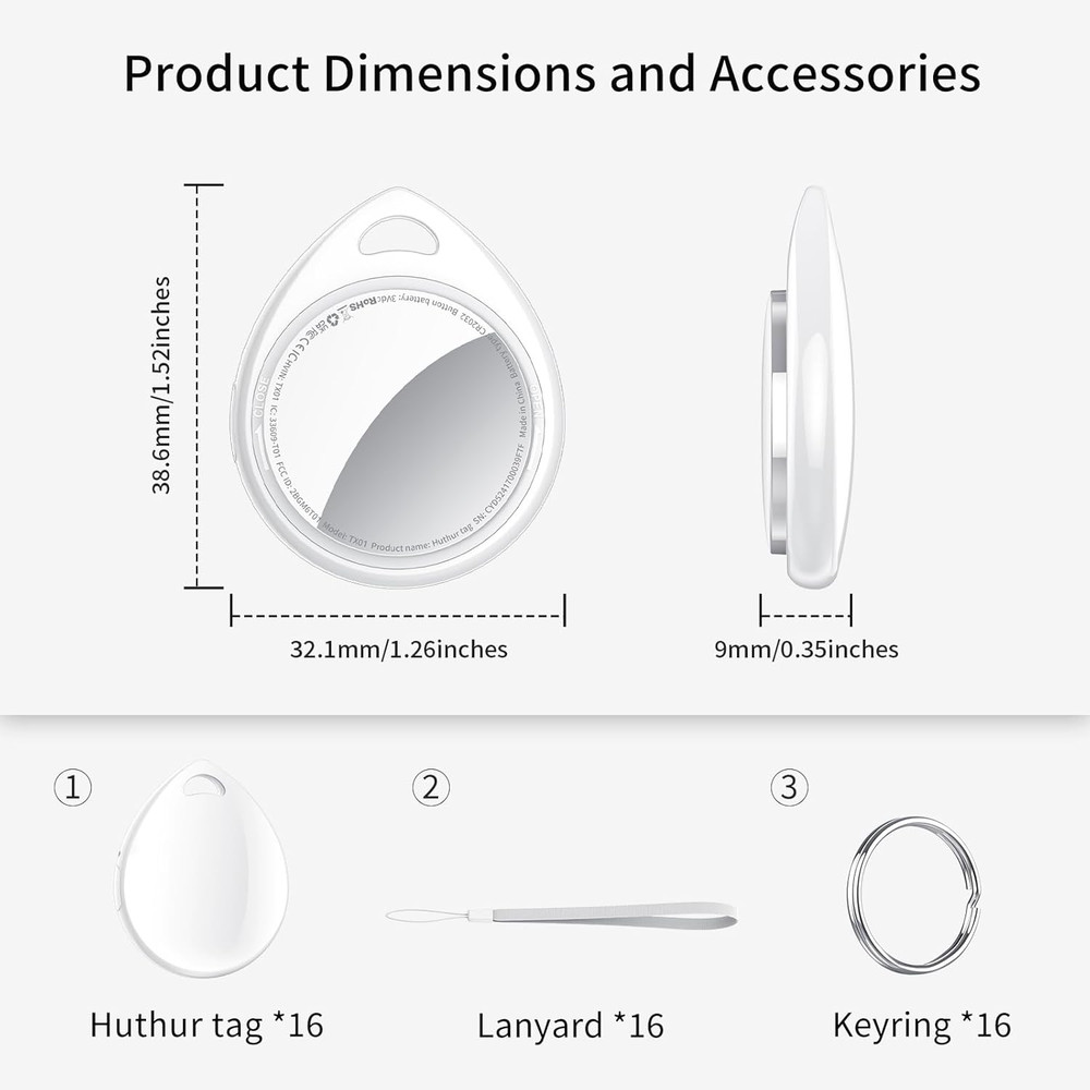 Tracker Tags-16 Pack, 5.3 Bluetooth Tracker Work with Apple Find My (Ios Only),