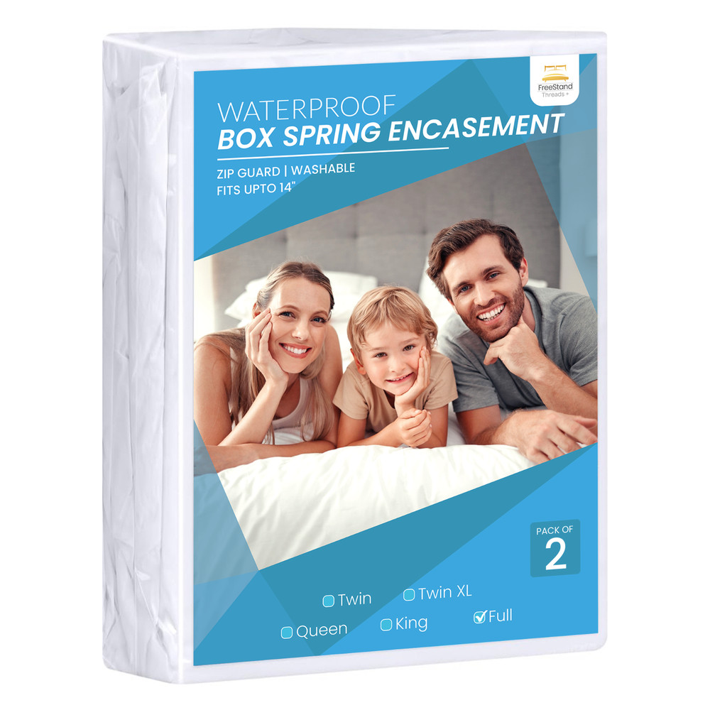 Threads+ Full Box Spring Cover, 54x75– Soft, 110 GSM +Zipper (2 Pack White)