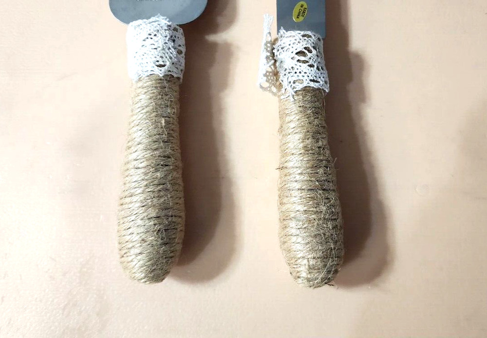 Studio His & Hers Rustic-Style Wedding Cake Knife & Server Set Jute Twine - Used