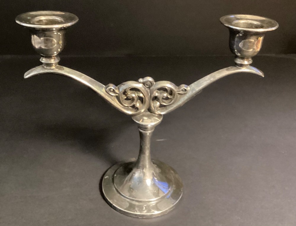 Oneida Silversmiths Double Taper Candlesticks Two Light Candelabra Elegant 6”