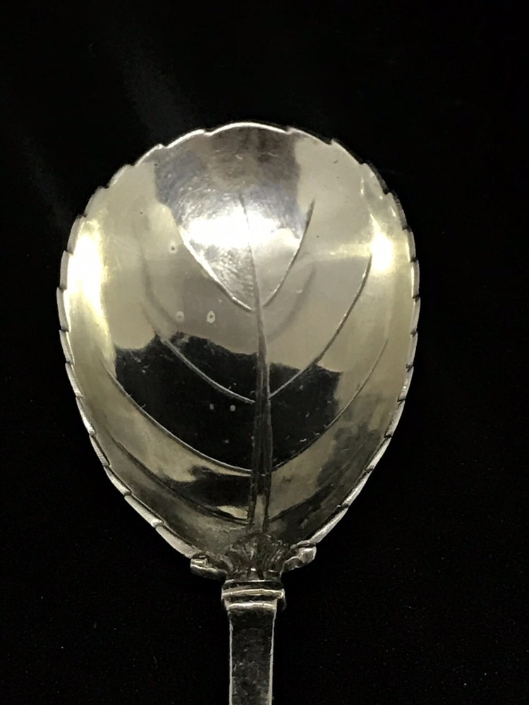 ANTIQUE ROSE HANDLE GERMANY 800 SILVER 7'' SERVING SPOON LEAF BOWL