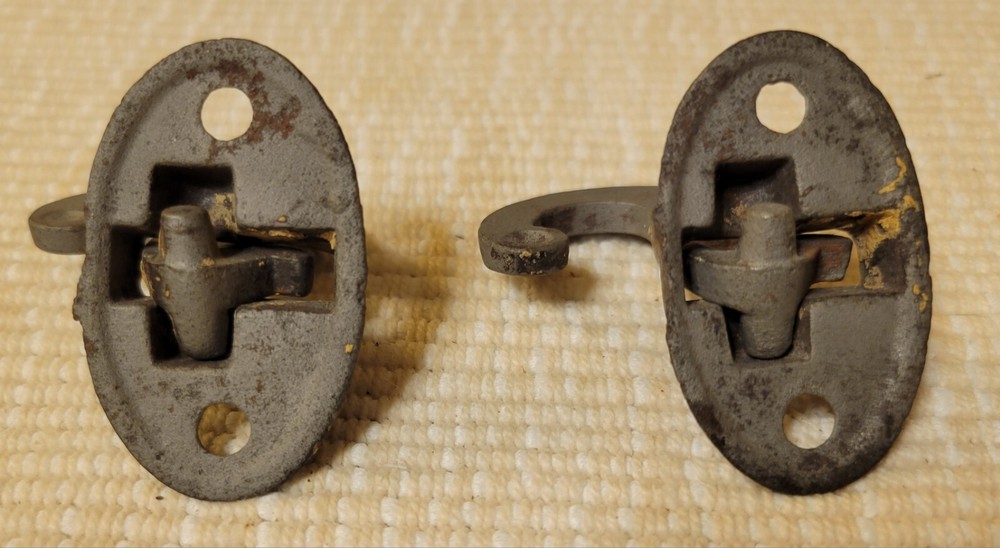 Oval Shutter Catch Latch Lock Cast Iron Salvage 1 pair.