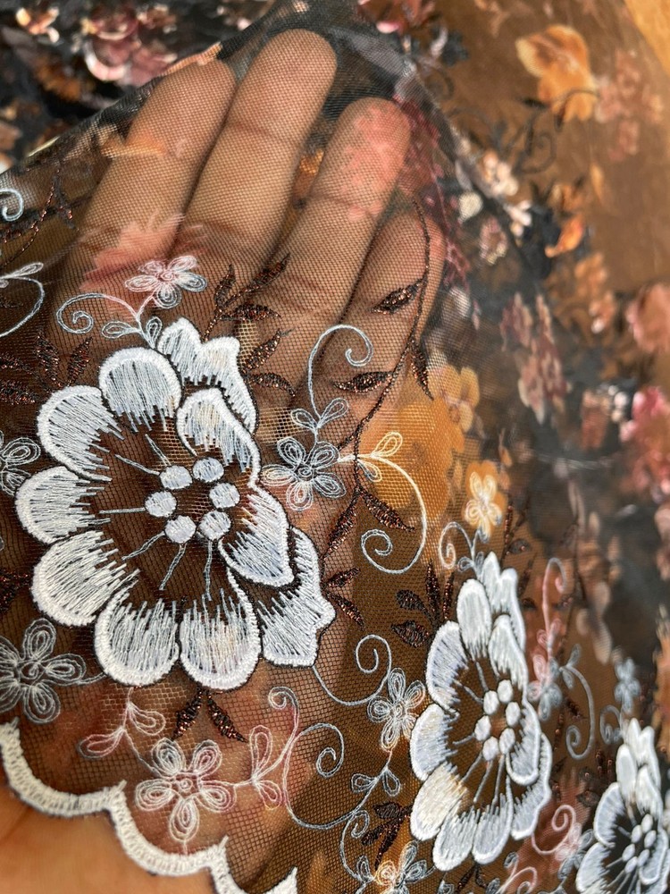 Embroidery Mesh Tip Flowers Designs Polyester Rayon Multi 6 1/8in