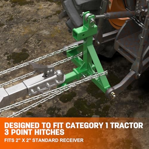 Green 3 Point Hitch Receiver with Dual 2” Receiver–Include Ball Adapter &
