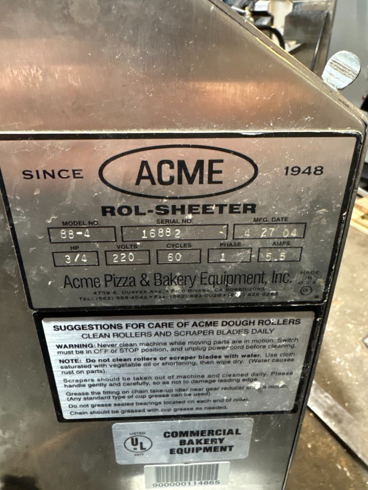 Beautiful ACME 88-4 Dough Sheeter Moulder Roller!