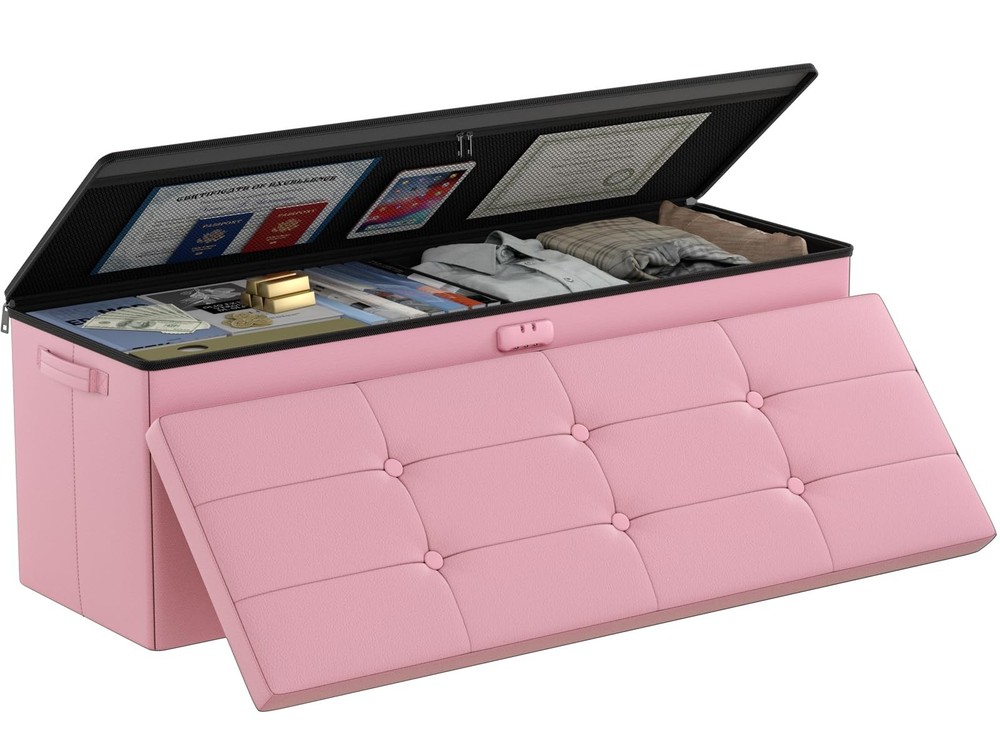 Storage Ottoman Bench, Fireproof＆Waterproof Folding Bench with Lock(15”x 43”x...