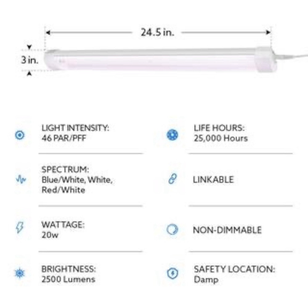 Feit Electric 2ft 24-Watt LED Grow Light, 3 Spectrum, Remote Control, Linkable