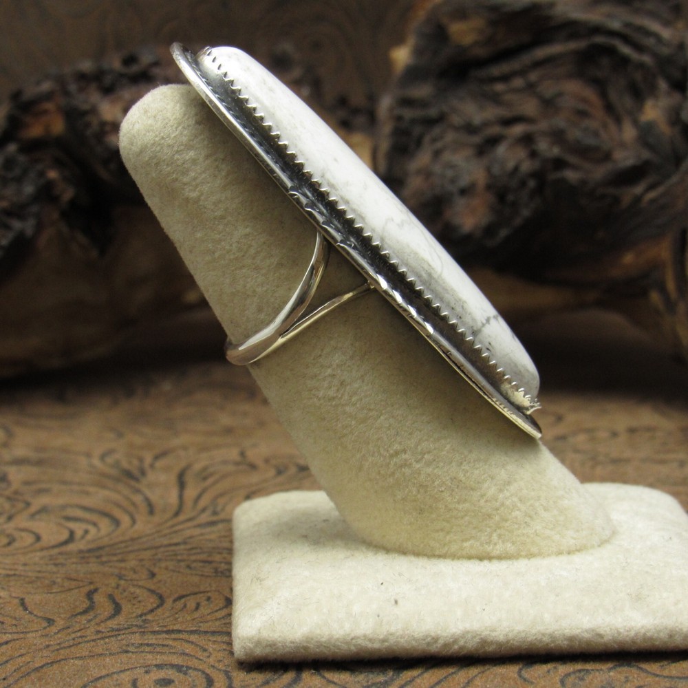 Sterling Silver Long Oval Howlite Ring Size 5.75+