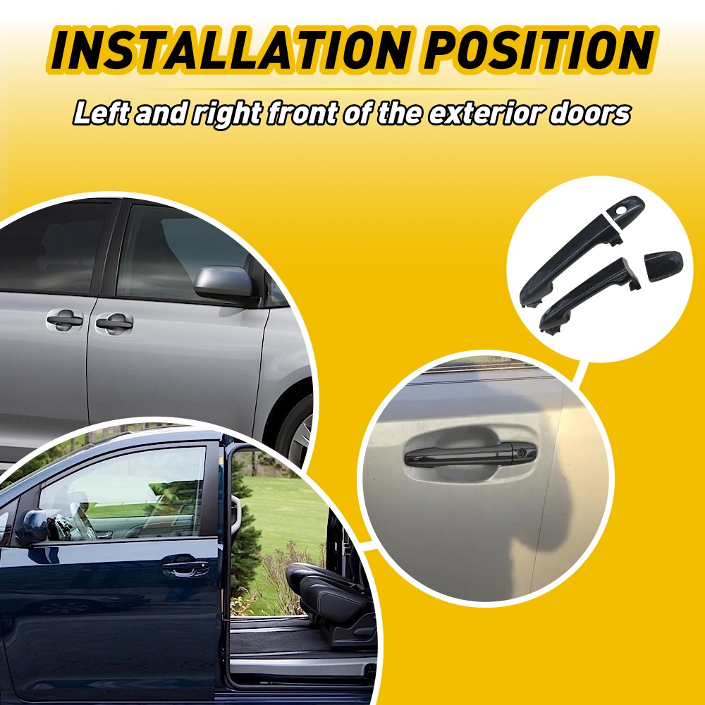 Door Handle Set For 2011-2016 Sienna 09-12 Venza Front Outer Primed Black 2Pc