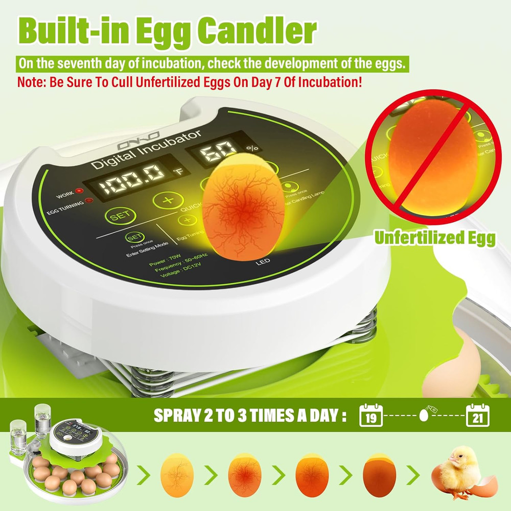 Egg Incubator with Automatic Egg Turning and Humidity Control, Chicken Incubator
