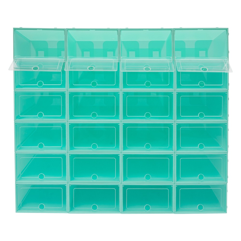 24Pack Foldable Shoe Box Storage Stackable Plastic Sneaker Case Organizer W/Lids