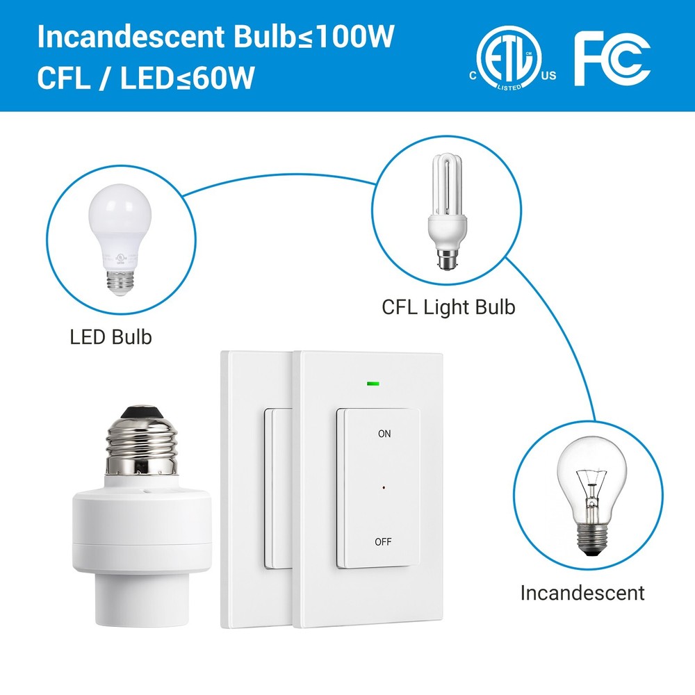 DEWENWILS Remote Control Light Socket, Mounted Wireless Light Switch 100FT Range