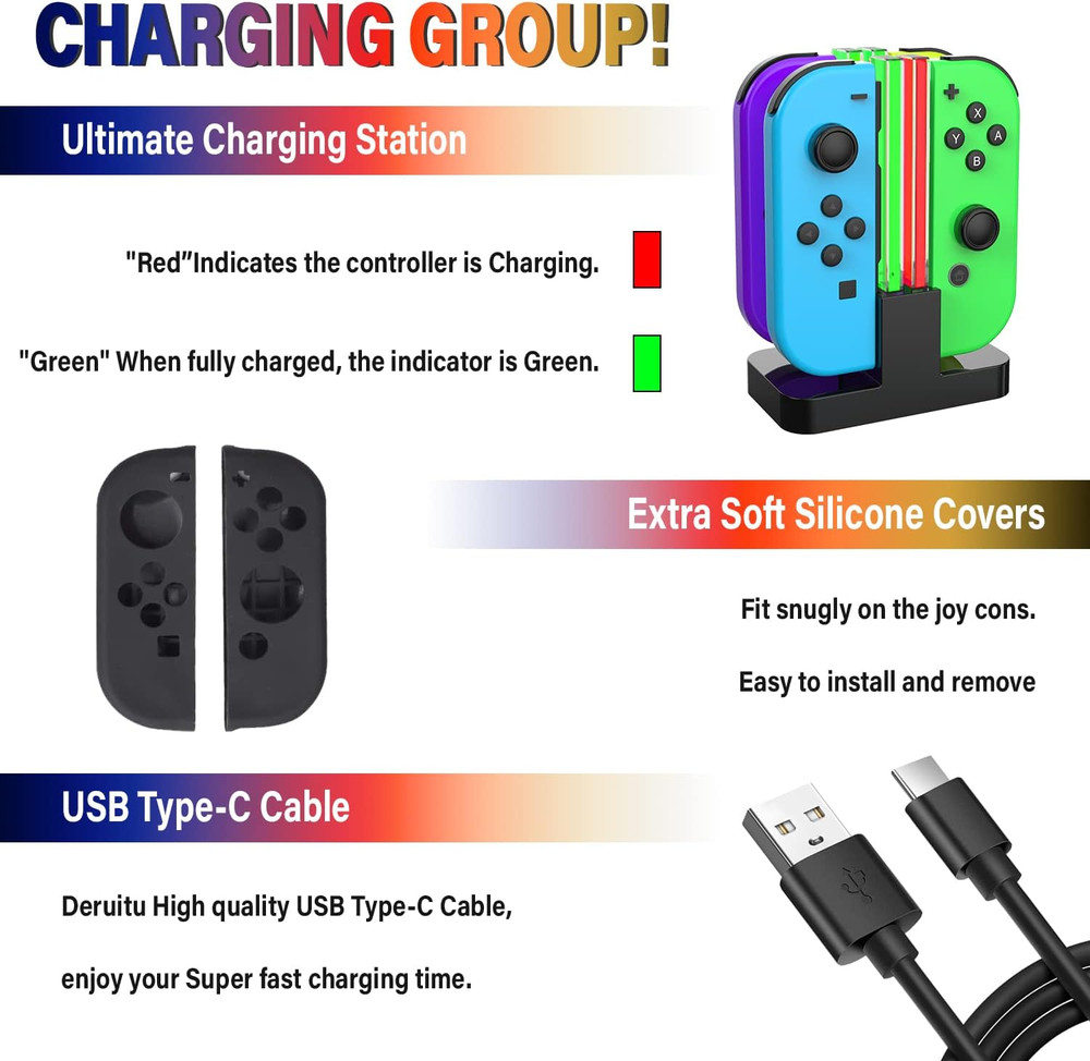 Deruitu Switch Accessories Bundle Compatible with Nintendo Switch, Kit with Carr