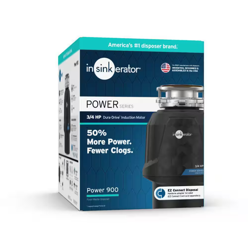 Power 900, 3/4 HP Garbage Disposal, Continuous Feed Food Waste Disposer with EZ