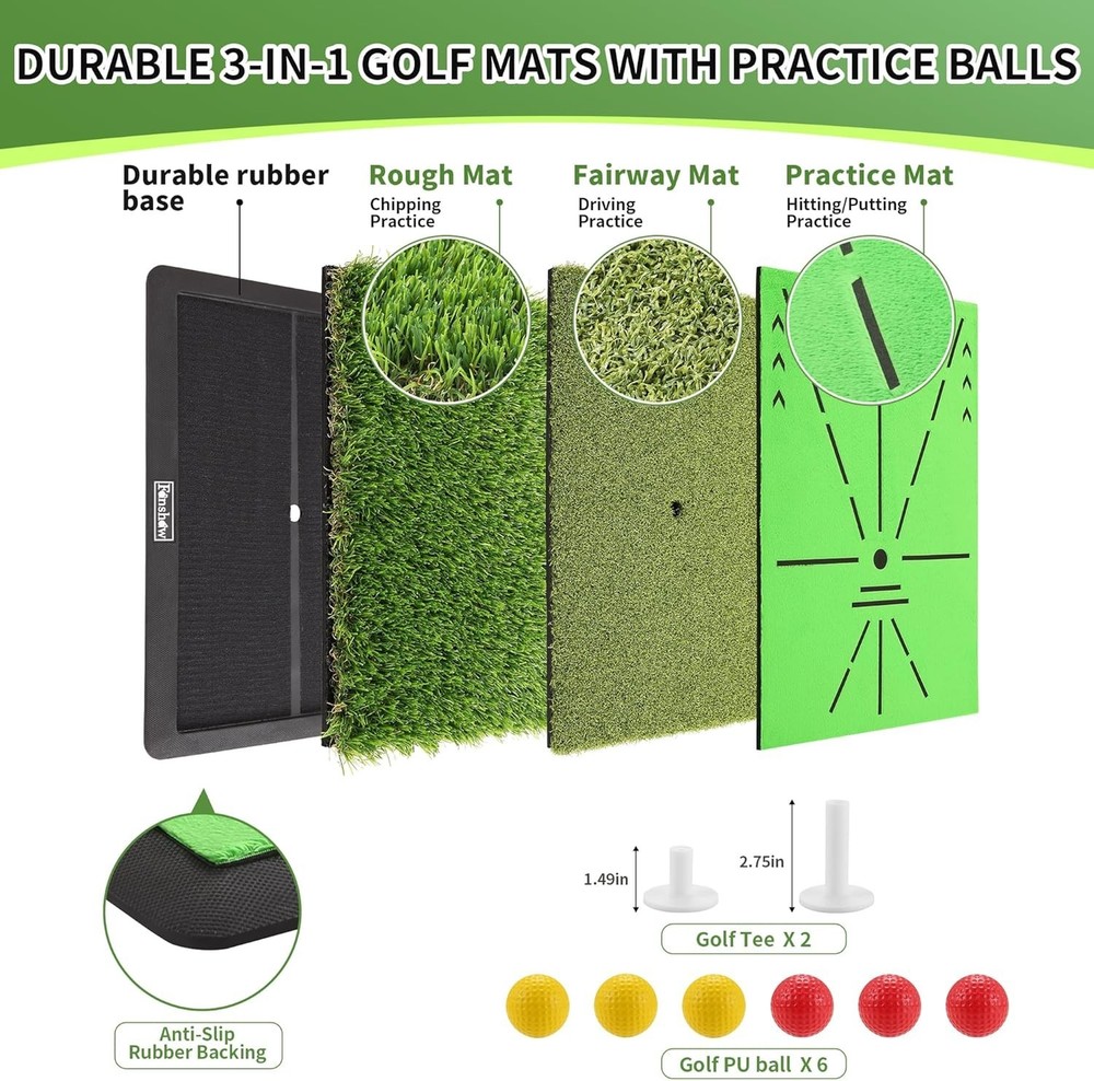Versatile Golf Hitting Mat with Non-Slip Base - Perfect for Indoor Practice