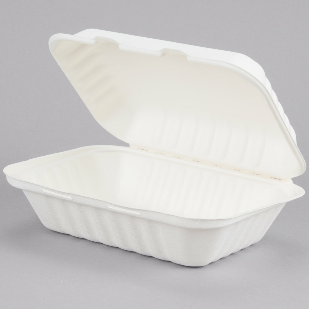 Eco Choice 9x6x3 Biodegradable Compostable Sugarcane Bagasse Takeout 50 Pack