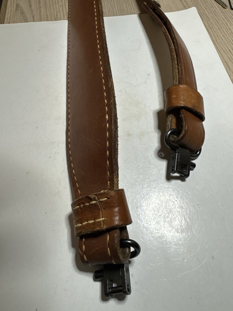 Genuine leather adjustable rifle sling, brown