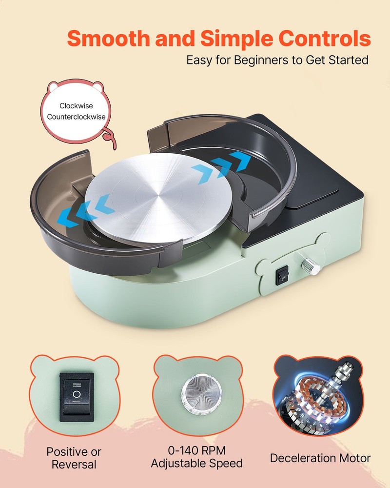 HOT/ Mini Pottery Wheel,6 inch Turntable,Forward and Reverse Rotation,Adjustabl