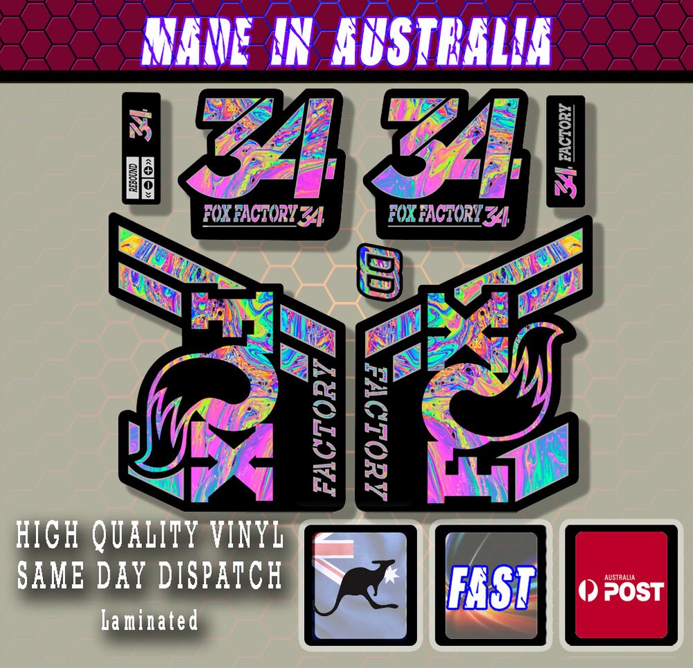 FOX Factory 34 style Fork Decals OIL SLICK effect PRINT Laminated