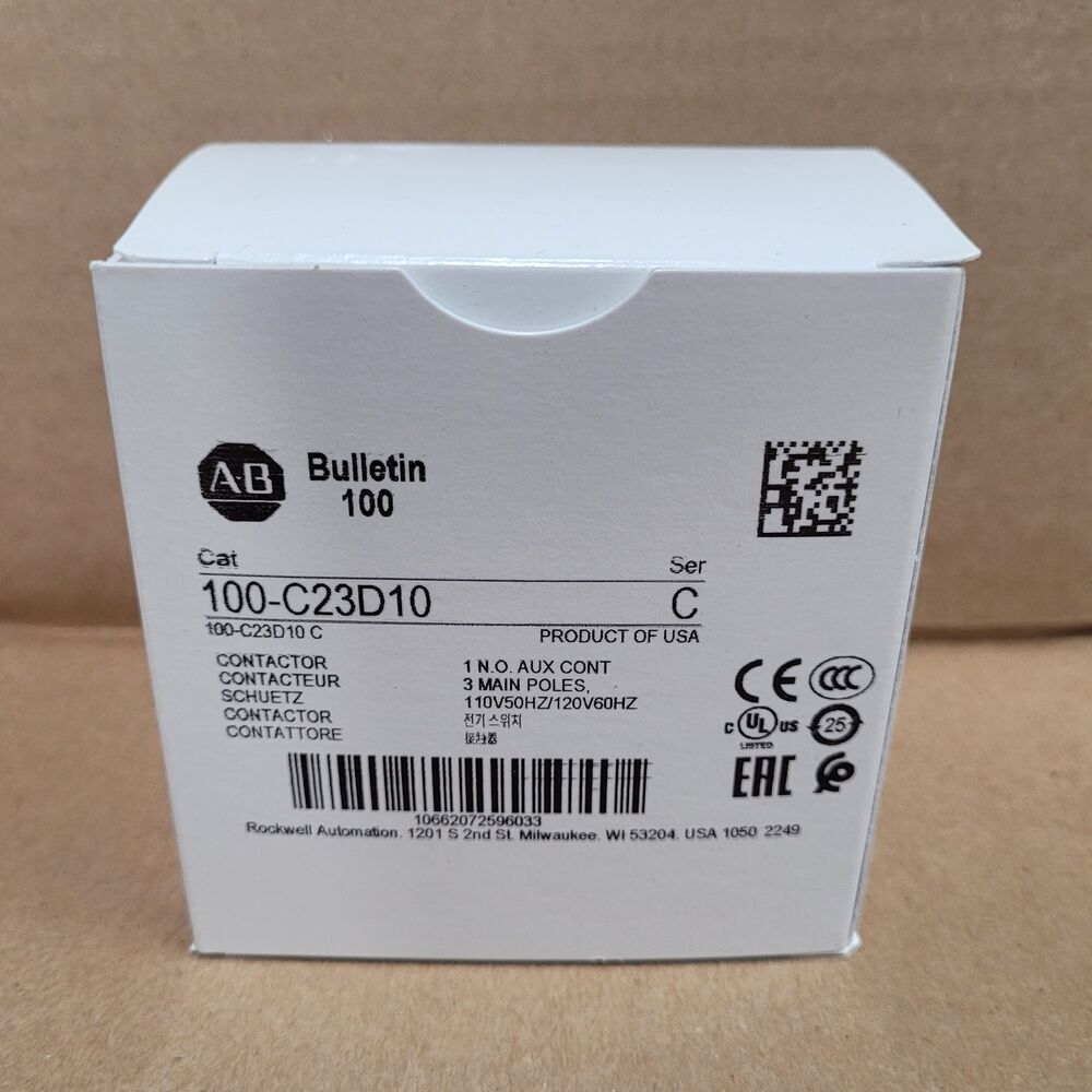 1Pc Allen Bradley 100-C23D10 /C IEC Contactor, 110/120 VAC, 3-P, 23A NEW