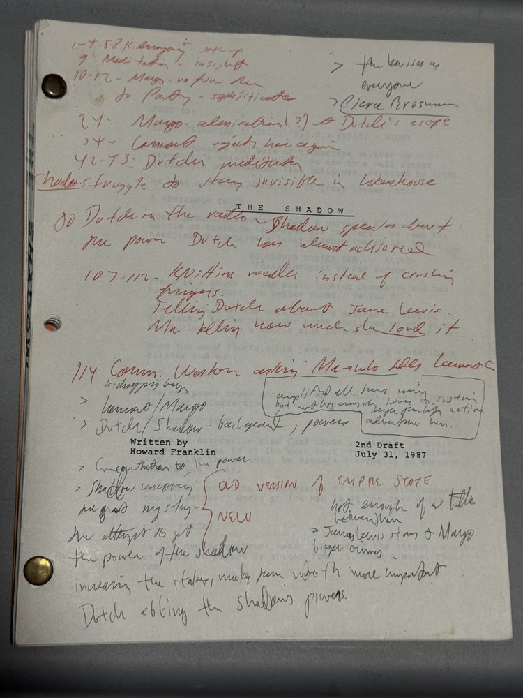 DC THE SHADOW SCRIPT ORIGINAL 1987 UNPRODUCED MOVIE PROJECT HANDWRITTEN NOTES