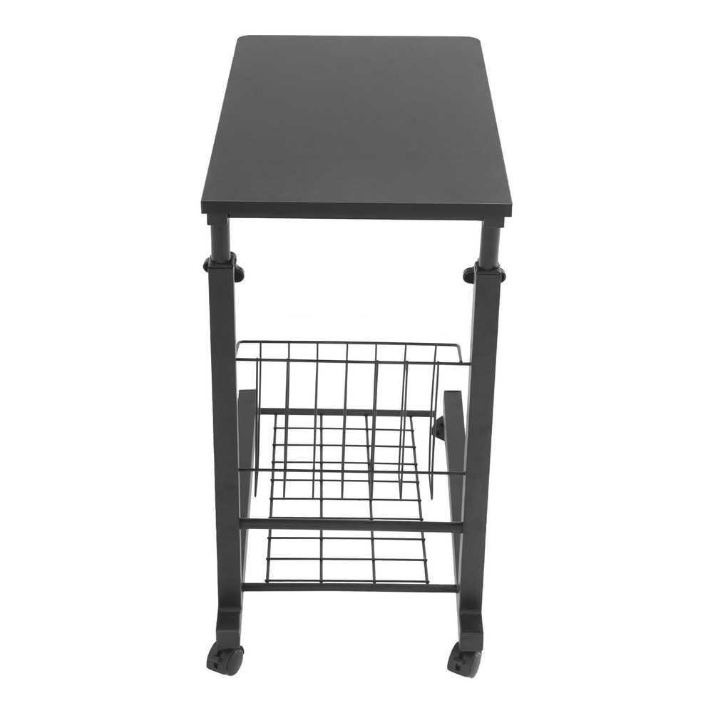 2 Tiers Adjustable Bed Side Table Thickened Mobile Standalone Table w/ Wheels