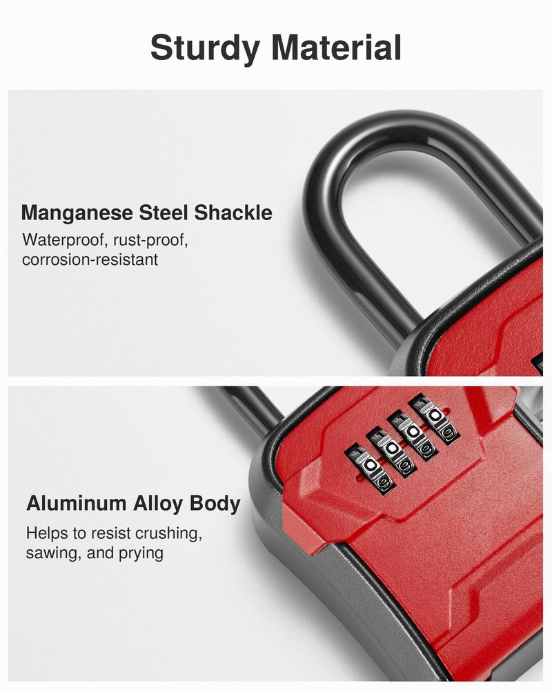 Lock Box Key Wall Mount Portable Combination Resettable Code Red 1 Pack