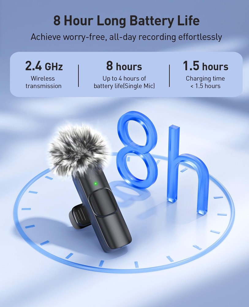 3-in-1 Mini Microphone for iPhone: Wireless Lavalier Microphone with 80ft Ran...
