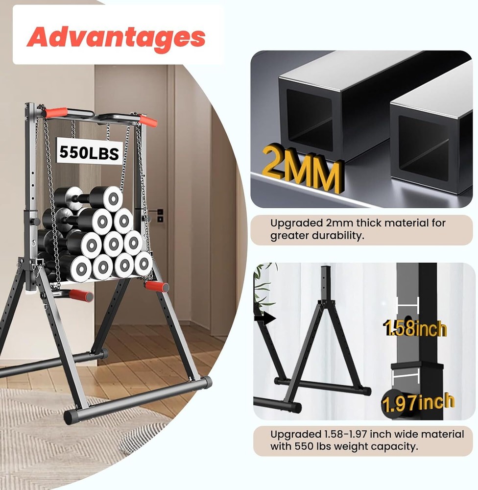 Foldable Power Tower Dip Station Pull Up Bar Station Adjustable Multifunction