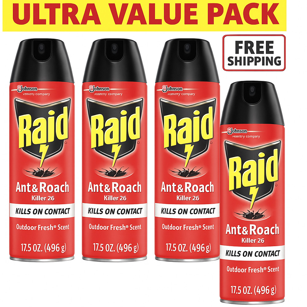4 PACK, Raid® Ant & Roach Killer 26, Fragrance-Free Bug Spray, 17.5 fl. oz.
