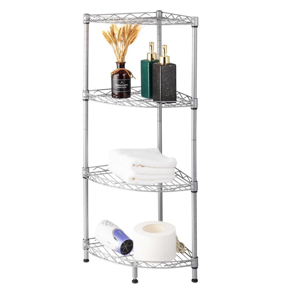 4 Tier Corner Shelf Rack Kitchen Bathroom Storage Wire Organizer Space Saving