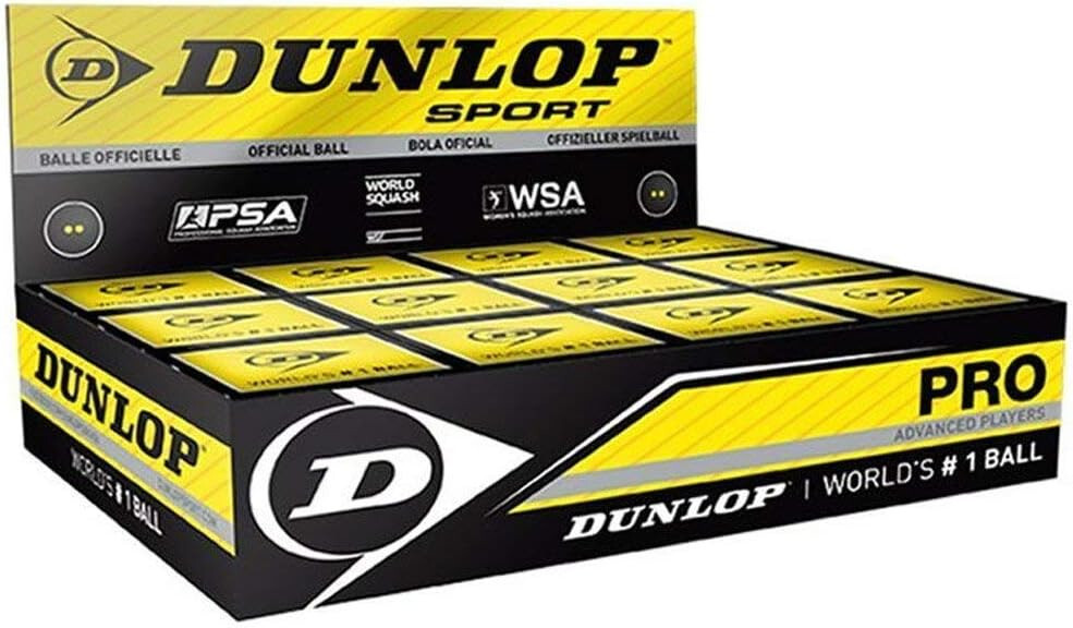 Dunlop Pro Double Yellow Dot Squash Balls (Dozen Pack)