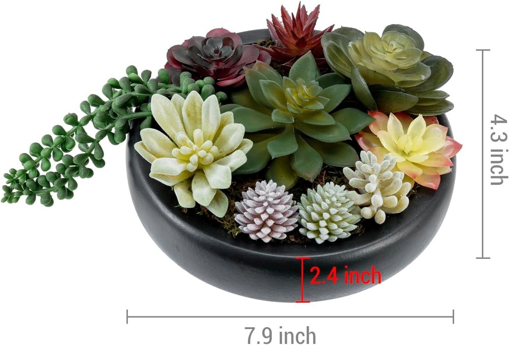 Tabletop Black Round Concrete Planter Bowl, Artificial Succulent Plant Container