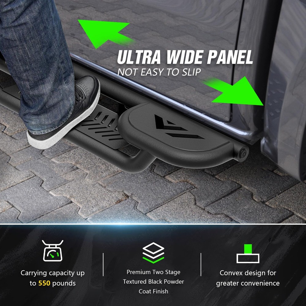 Three Raised Steps Crew Cab Running Boards Compatible for 2007-2018 Chevy