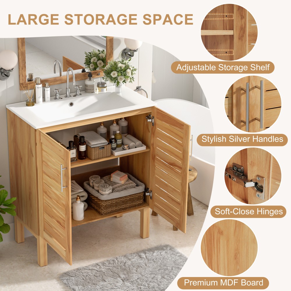 Bathroom Vanity with Ceramic Sink Features 2 Doors and Ample Storage Space