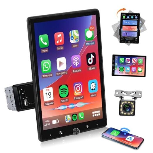 10.4" Single Din Touchscreen Car Stereo with Wireless Carplay& Android Auto,