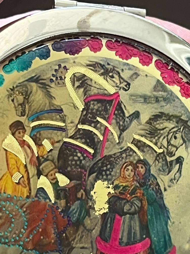 Russian Soviet Design Double Mirror Compact Horses, Kitten CCCP Etched on Bottom