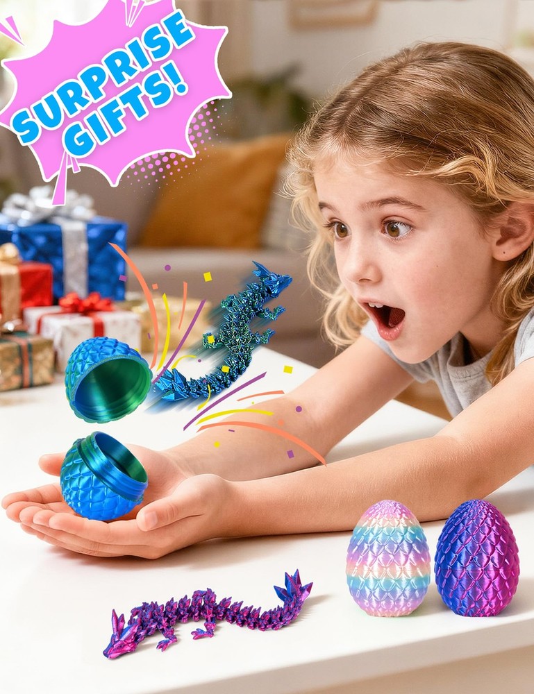 4Pcs 3D Printed Dragon Eggs with Inside 3 inches, Multicolor2-4pcs