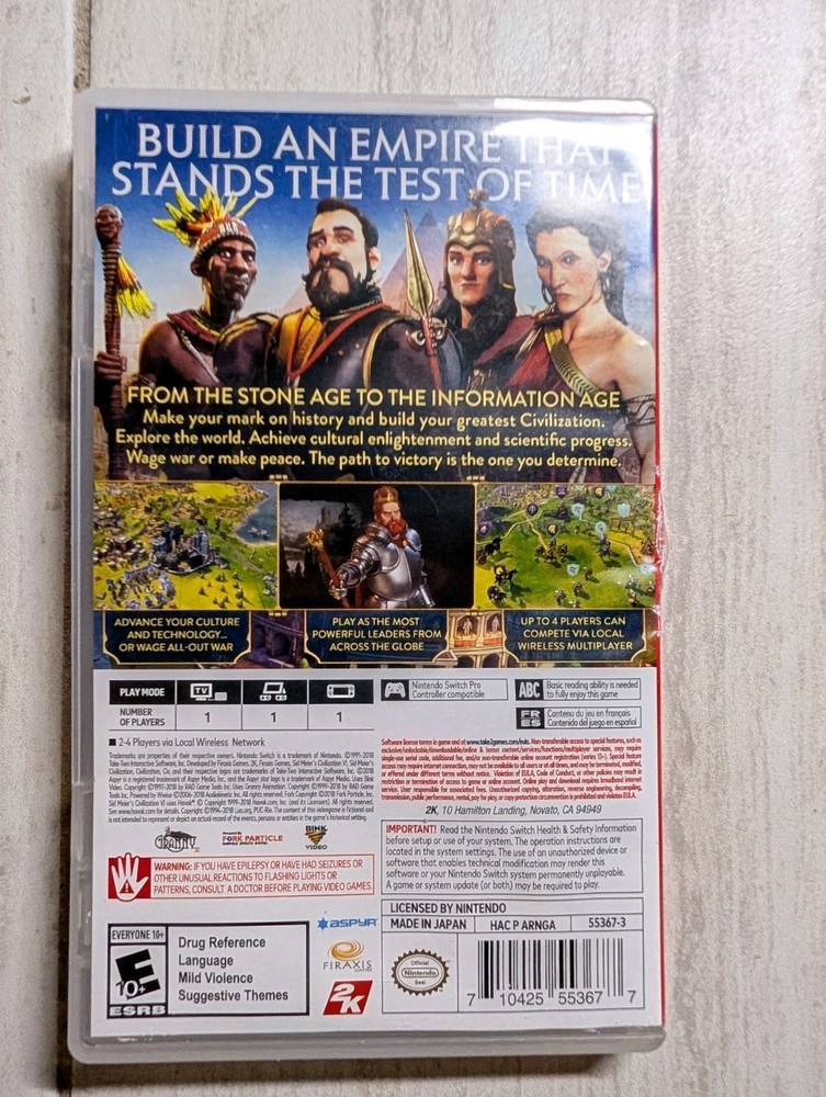 NO GAME Sid Meier's Civilization VI Nintendo Switch Case