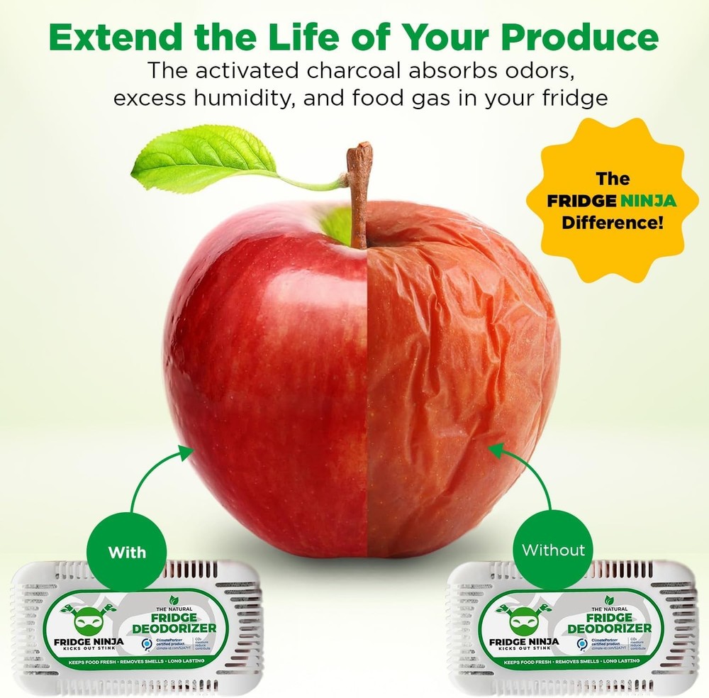 Fridge Ninja Fridge Deodorizer (2 Pack) - More Effective Than Baking Soda - Natu