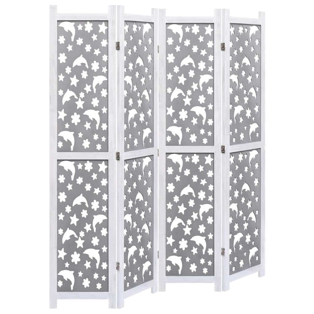 4-Panel Room Divider Gray 55.1"x65" Solid Wood