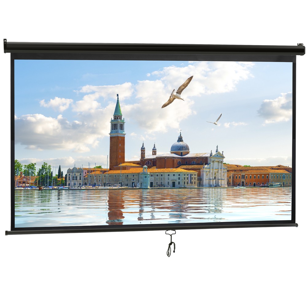 Projector Screen Pull Down 100" 16:9 HD Projection Screen Indoor Outdoor Black