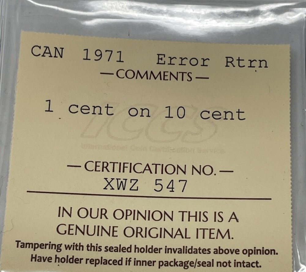 1979 Canada 1 Cent Struck On 10 Cent Planchet Major Error #C483