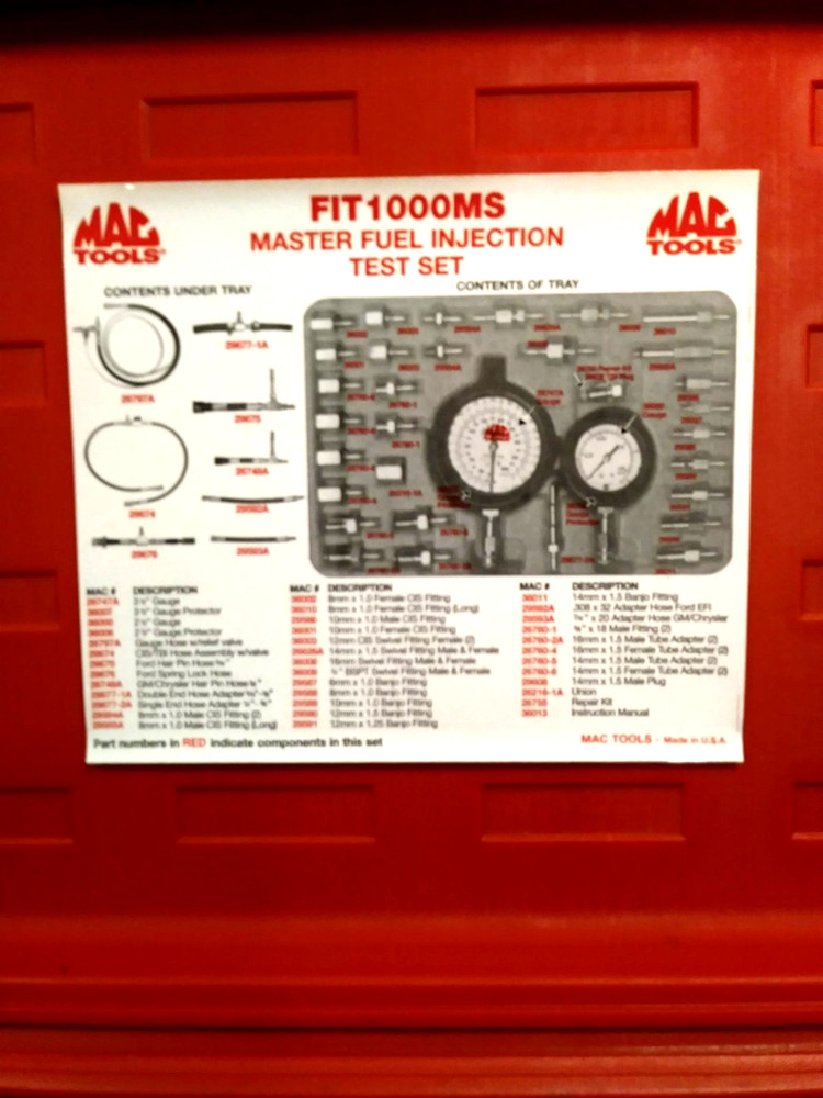 MAC- TOOLS MASTER FUEL INJECTION TEST KIT SET BRAND NEW CONDITION