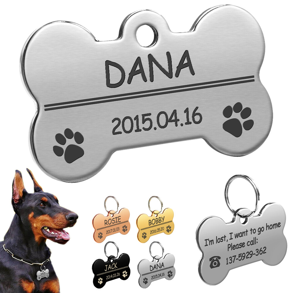 Personalized Bone Shaped Dog Tag Anti-lost Custom Engraved Id Tags Double Sided