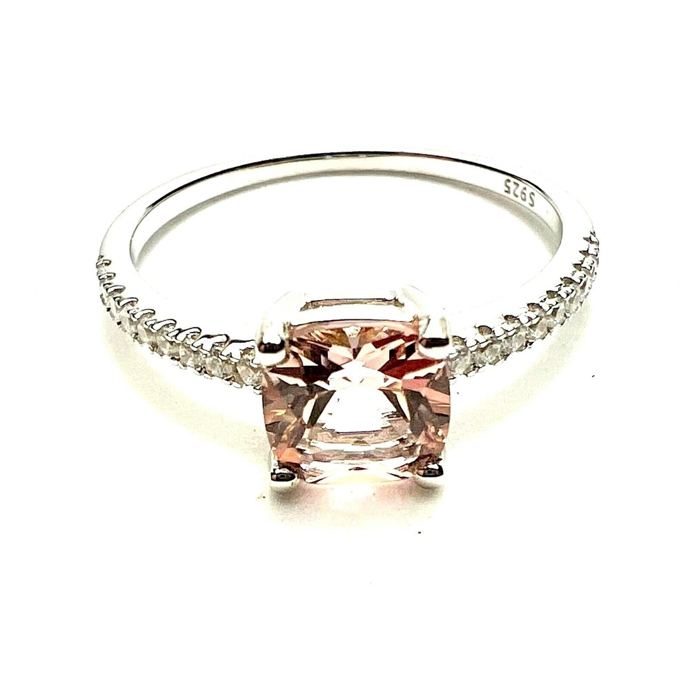 Lab Created Pink Morganite Ring Solid Sterling Silver 925 , May birthstone