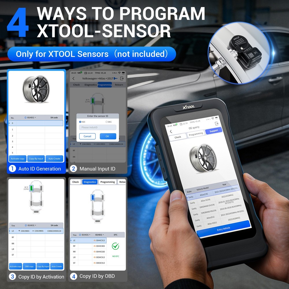 XTOOL TP380 TPMS Relearn Reset Activate TS100 Programming 4 System Diagnostic