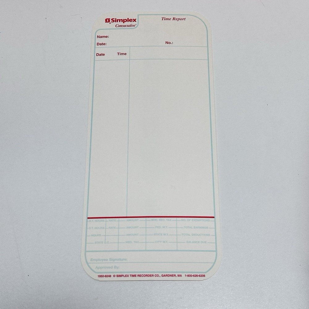 Simplex 1950-9248 Time Cards 1000 Count for Simplex Consecutive Model 1401